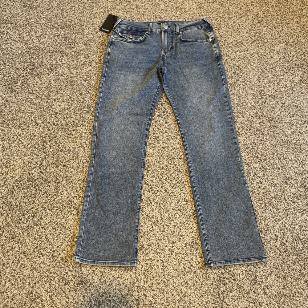 TRUE RELIGION RICKY SN FLAP RELAXED STRAIGHT Peppermint Wash JEANS 32x34
